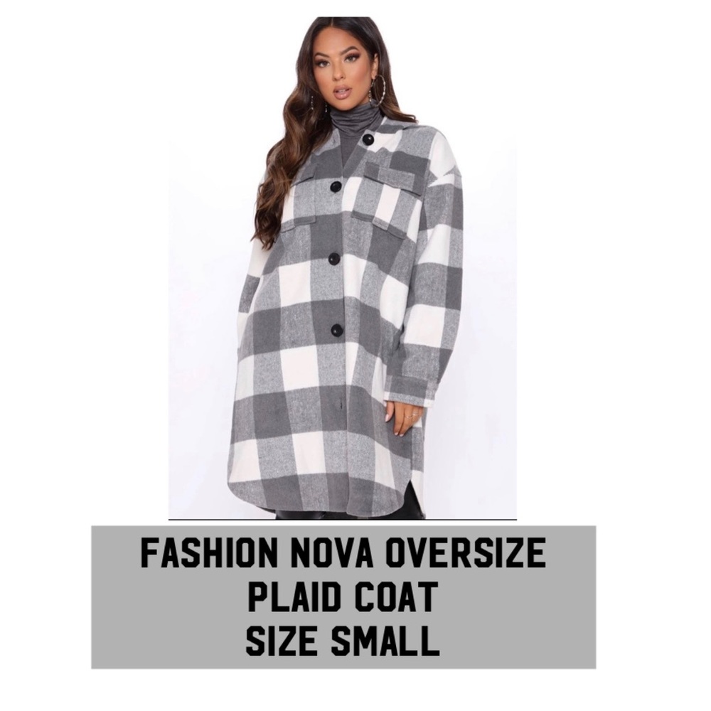 Fashion nova oversized gray and white coat size small